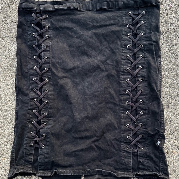 Vintage 90s y2k Tripp NYC black lace up goth grunge punk midi skirt - Picture 5 of 7